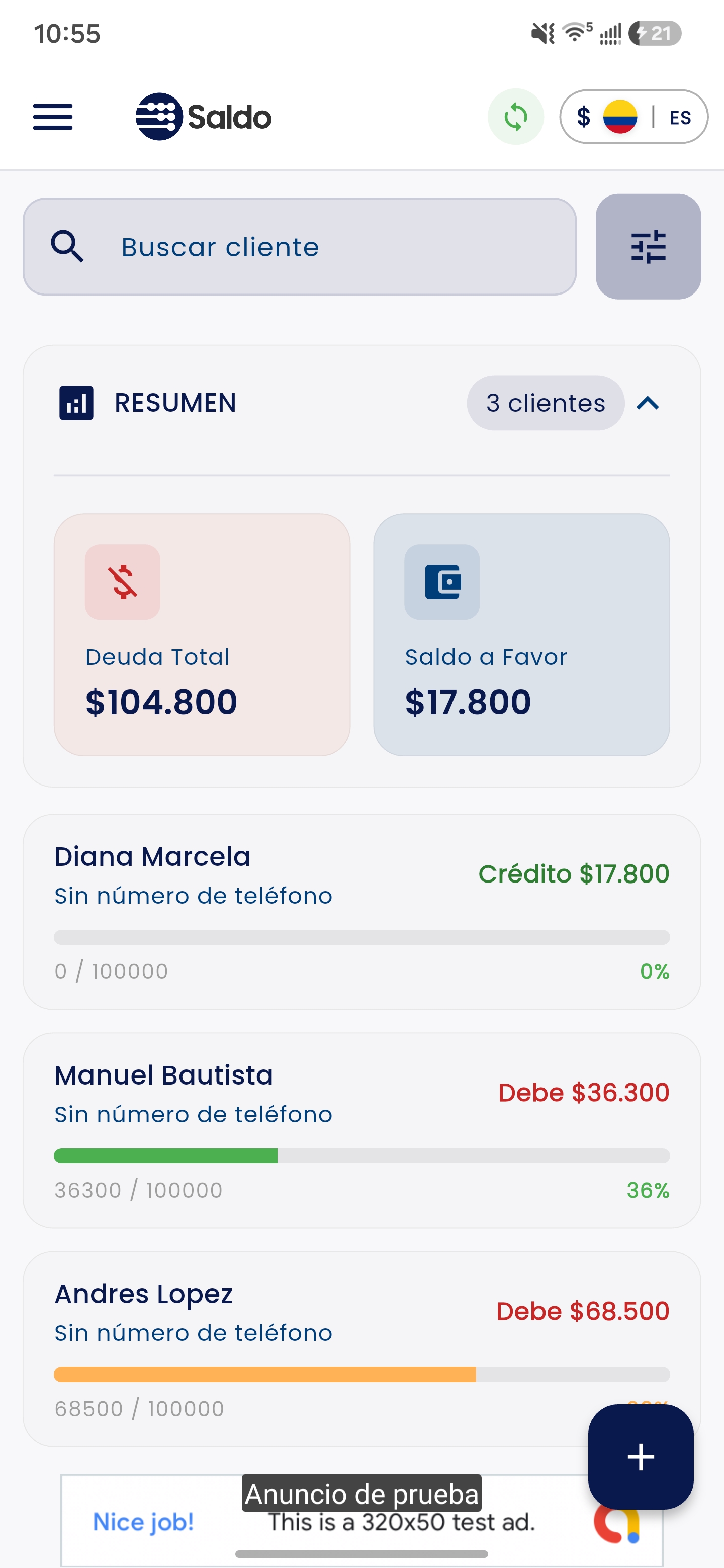 Captura de la app Saldo